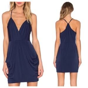 BCBGEneration Drape Pocket Dress Navy Blue Pleated Cocktail Party Mini Size M